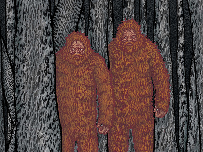 Sasquatch big foot drawing illustration ink mythical orange sasquatch tale woods
