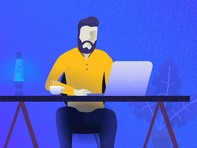 Workplace — Man sitting at his desk blue desk flat illustration man navy workplace workspace