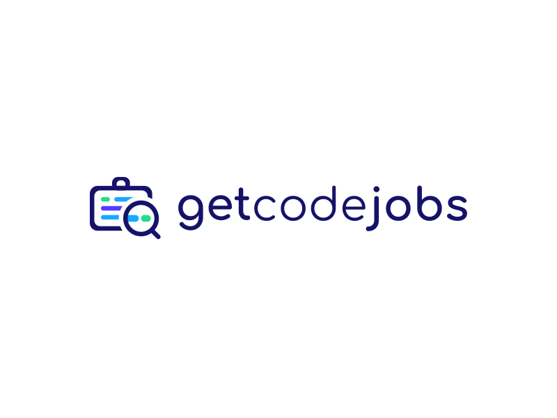 Getcodejobs — Branding branding briefcase colors id identify it job board logo logotype magnifying glass tech work