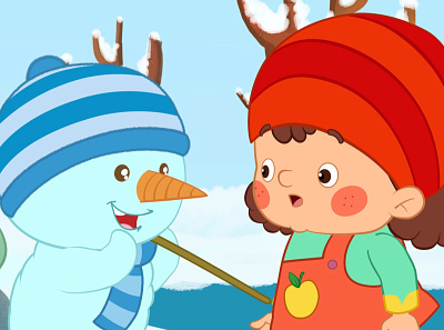 Snowman and kid 2danimation animation art cutout design girl hoseinnazarpour illustration kid moho shortfilm snowman vector