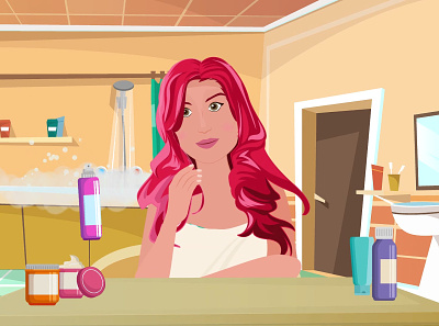 Hair styles - Short advertisement 2danimation advertisement animation bathroom cutout design girl hair hoseinnazarpour illustration moho redhair spray vector woman