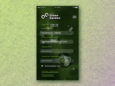 Daily UI #1 app daily ui form green garden logoflow sign up
