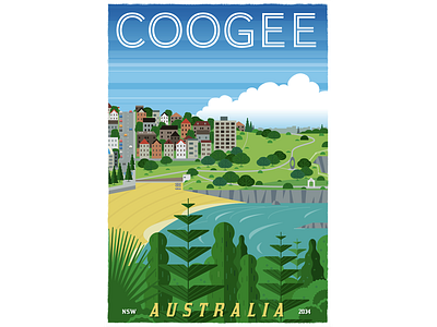 Coogee Beach Poster australia beach coogee coogee bay eastern suburbs illustration poster retro russelltate russelltatedotcom sydney travel vacation