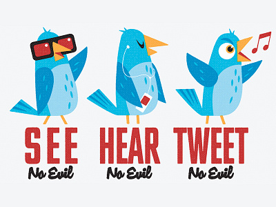 Tweet No Evil characters illustration proverbs russell tate russelltate.com social interaction technology