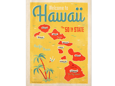 Welcome to Hawaii hawaii illustration map poster retro russell tate russelltate.com
