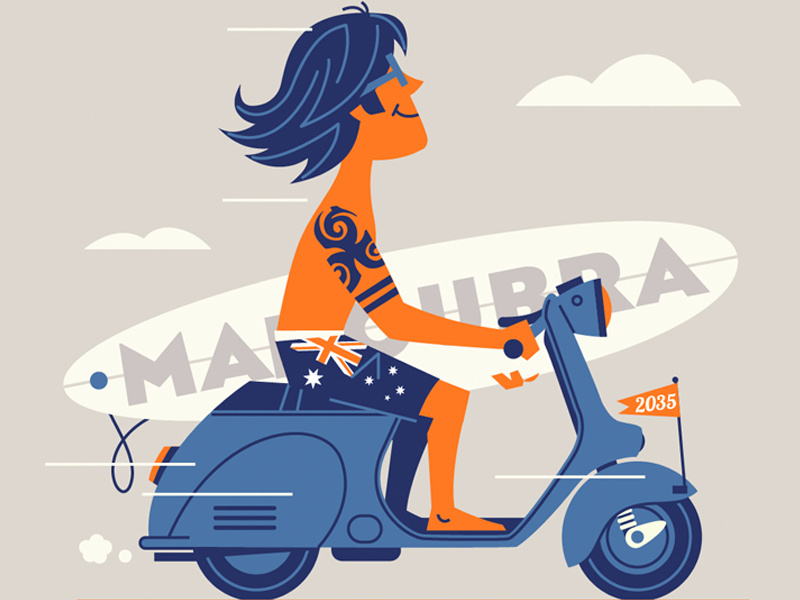 Maroubra Beach Australia maroubra nsw beach scooter australia 2035 illustration russell tate russelltate.com