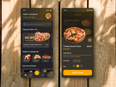 Food delivery app UI app appdesign branding darkmode darkui design figma food foodapp fooddelivery ui user interface ux