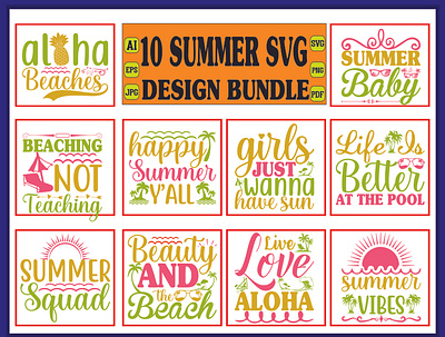 summer svg design bundle hand drawn