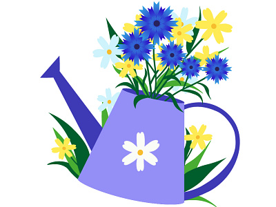 Watering can with flowers flat flowers illustration illustrator nature nature art summer