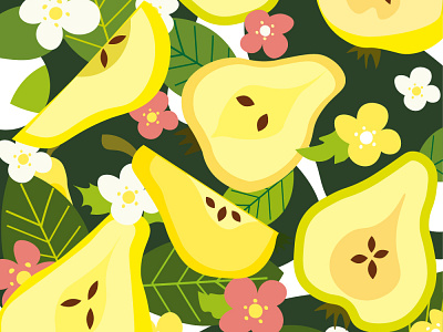 Summer pattern with pears adobe illustrator botanical flat flowers food fruits illustration illustrator summer vegan food