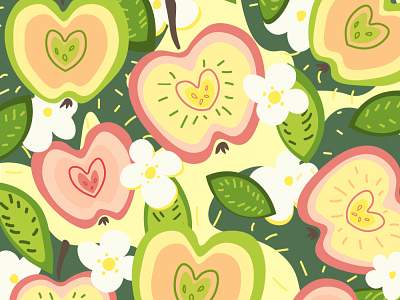 Pattern with apples and flowers