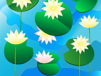 Water lilies in the pond adobe illustrator botanical flat flowers illustraion illustration nature summer water
