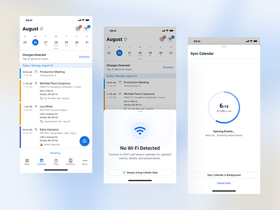 Sync Calendar Flow app calendar calendar ui clean clean ui construction design downloading downloads event events loading loading bar loading screen mobile modal ui ui ux ux