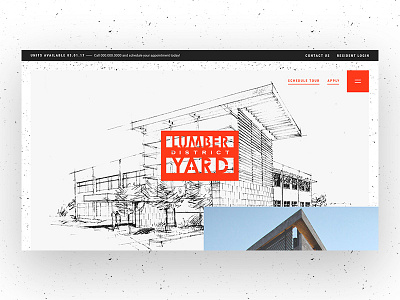 The Lumberyard District - Home Page apartment bold branding clean living modern red sketch texture ux web white
