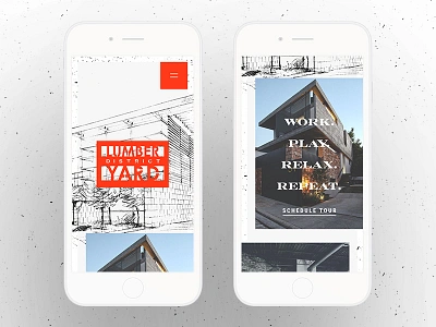 The Lumberyard District - Home Page (Mobile) apartment bold branding home interface living mobile modern red ui ux web