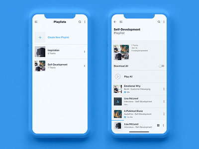 Hub Audio - Playlists album audio controls iphone iphone x minimal mobile play playlist playlists ui ux