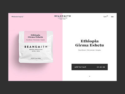 Beansmith Coffee Roasters - Product Page cart coffee ecommerce grid logo packaging pink shop shopping ui ux web