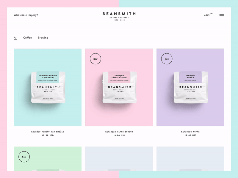 Beansmith Coffee Roasters - Shop brand branding clean coffee ecommerce grid modern shop simple ui ux white