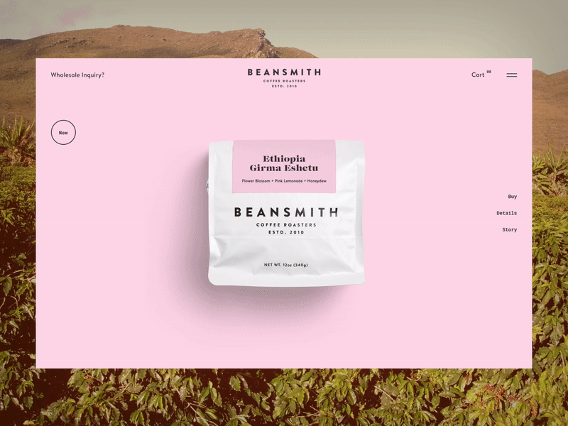 Beansmith Coffee Roasters - Product Page brand branding cart coffee ecommerce modern packaging pink shop shopping ui ux