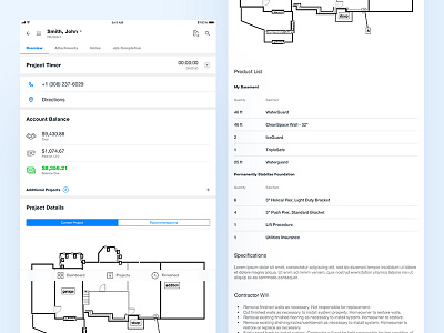 ProductionView™ - Project Overview app contractor list mobile money nav tablet tabs time ui ux