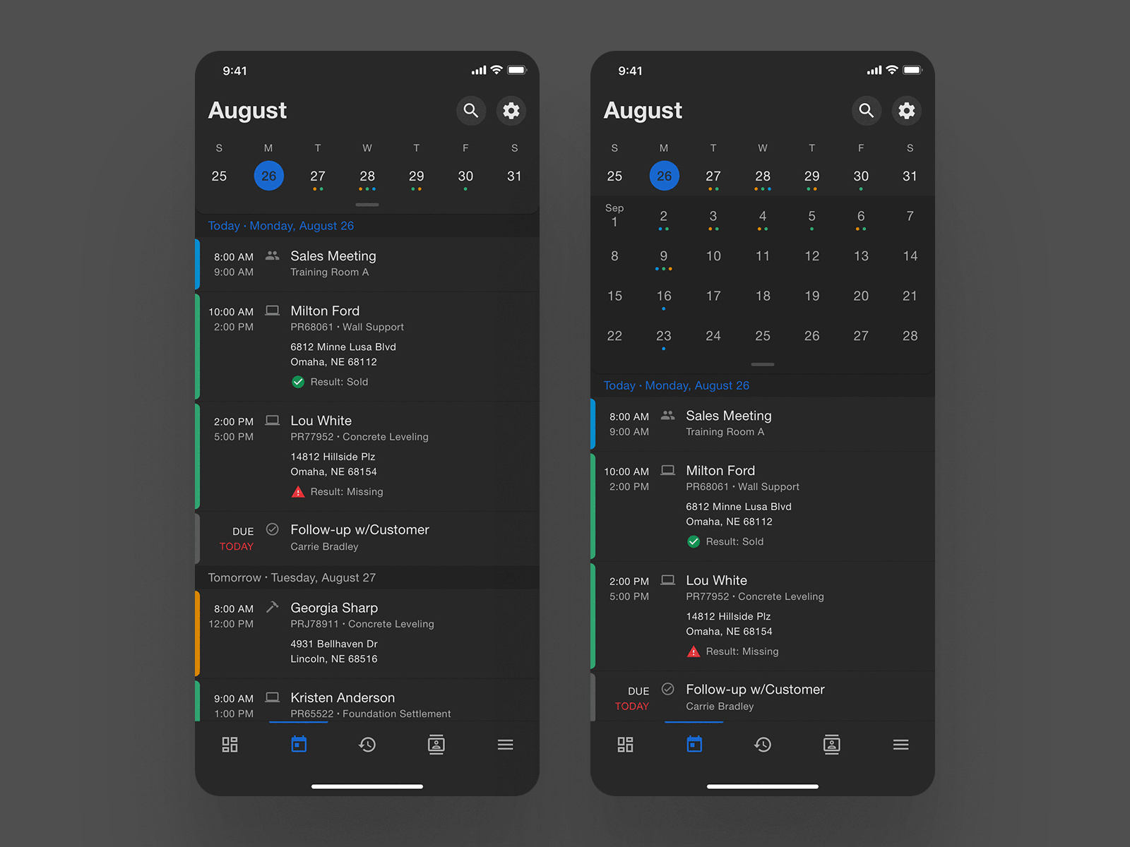 Calendar (WIP) - Dark Mode black calendar calendar app clean clean ui construction dark dark mode design events events app icons mobile modern ui ux
