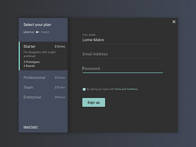 Daily UI #1 -- Sign Up Modal daily ui input fields material design modal pricing page sign up ui ux
