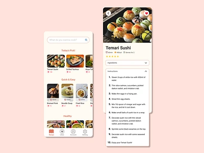 DailyUI 040 Recipe app dailyui dailyui040 design recipe ui