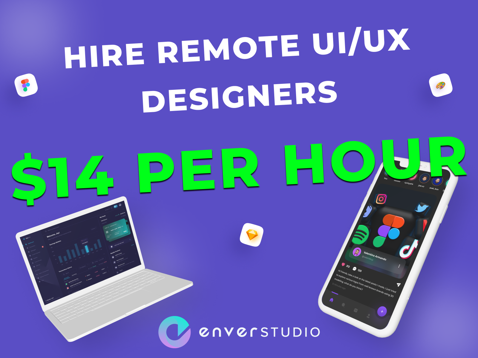 Hire Remote UI/UX Designers 14/per HOUR!! by Enver Studio on Dribbble