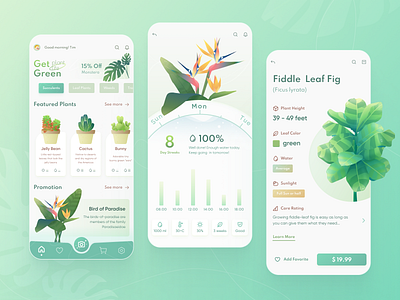 Pottree Mobile UX/UI - Digital Academy app design digital academy graphic design illustration leaf leaves mobile mobileapp plant pottree shop shopping tree ui uidesign ux uxdesign uxui watering