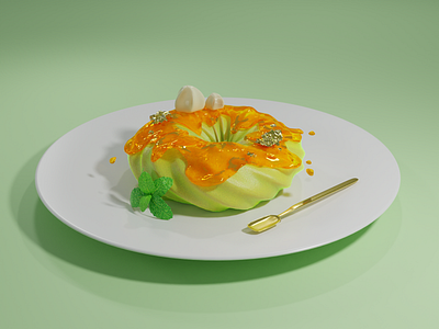 Melon Cake 🍰🍈 3d 3d illustration app blender blender3d cakes design dessert graphic design illustration melon cake modeling ui uidesign uiux uiuxdesign