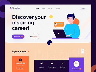 Findajob - landing page dream job find jb job job finder job search jobsites logo search search job ui ui design ui design resource ux