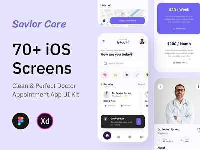 Doctor App UI Design - Savior Care app ui kit apps ui colorful ui resource design doctor app ui kit trendy design 2022 ui ui resource uihut