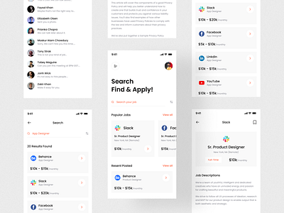 Job Finder App UI Kit - Job Hub app app design app ui app ui kit color figma resource free ui resource ios job job finding job finding app ui resource uihut xd