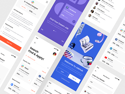 Job Finder App UI Kit - Job Hub app app design app ui app ui kit free ui resource job job app job finder job finding app ui kit ui resource uihut