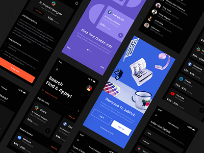 Job Finder App UI Kit - JobHub app app design app kit app ui app ui kit figma kit job job app job finder job finding app ui design ui kit uihut xd kit