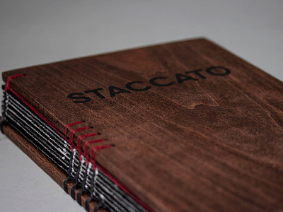 Staccato Book book book binding cover illustration kettle stitch red oak silk screen spine staccato typography wood