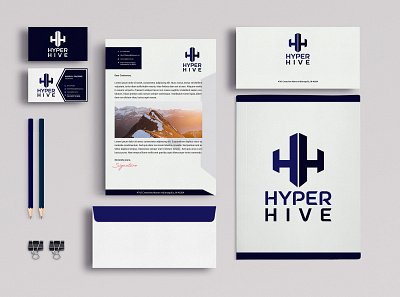 HyperHive logo and stationery design book cover art brand identity branding logo stationery design typography