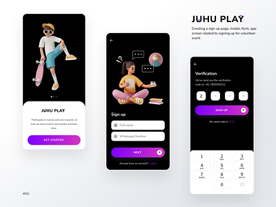 JUHU PLAY | #DailyUI | Sign Up | #001 3d app design dailyui design event app design event page figma design graphic design illustration join events juhu play logo mobile screen sign in sign up ui designer user experience design ux design uxui design