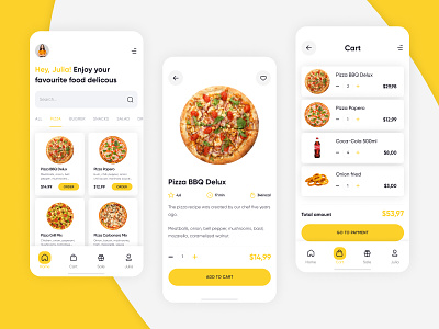 Pizza Day apiko app burger caffe cart delivery design e commerce eat food menu pizza purcase ui ux yellow