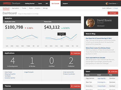 Web App Developer Dashboard dashboard ui