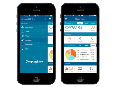 Dashboard and Sidebar app dashboard ecommerce iphone mobile ui user interface