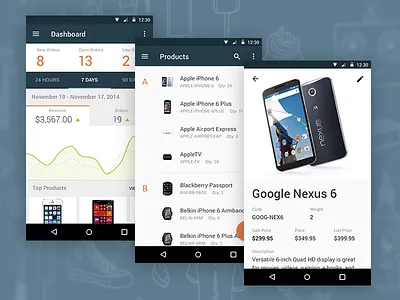 Volusion 3.0 - Material Design dashboard ecommerce material design mobile ui