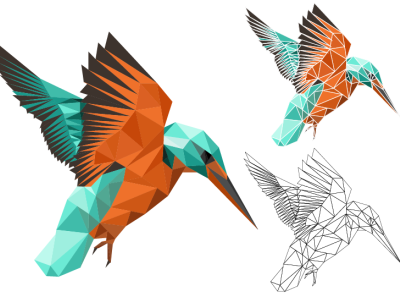 low poly illustration - kingfisher bird