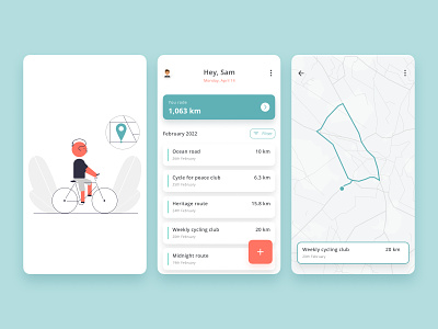 Cycling route app app appdesign bicycle cycle cycleapp cycleroute cyclerouteapp cycletracking figma illustration tealred ui uidesign uiux ux