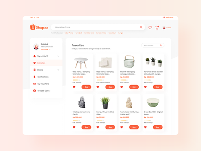 Favorites Page for Shopee Web case study clean design ecommerce favorites ui uipractice uiux wishlist
