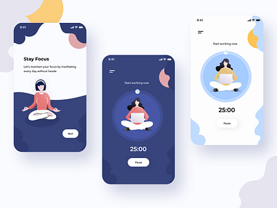 Stay Focus app app design clean concept design focus girl illustration ios iphone mobile mobile app uipractice uiux yoga