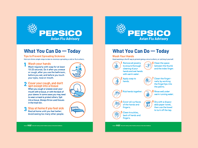 Avian Flu Advisory posters avian flu blue cleanliness green hand washing influenza navy orange pepsi pepsico poster