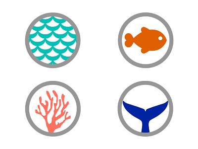 Ocean Icons coral fish fluke icons reef waves whale