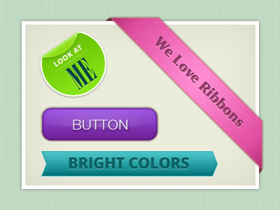 Elements aqua arrow bold bright bright colors button lime neon peel pink ribbon sticker violet