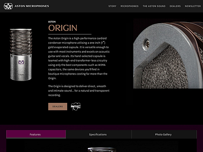 ORIGIN by Aston Microphones product page web design